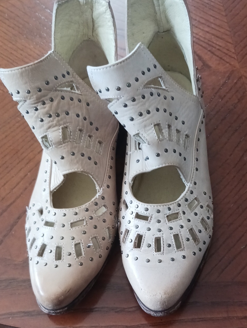 Sbicca Beige Cutout Studded Women’s Heels